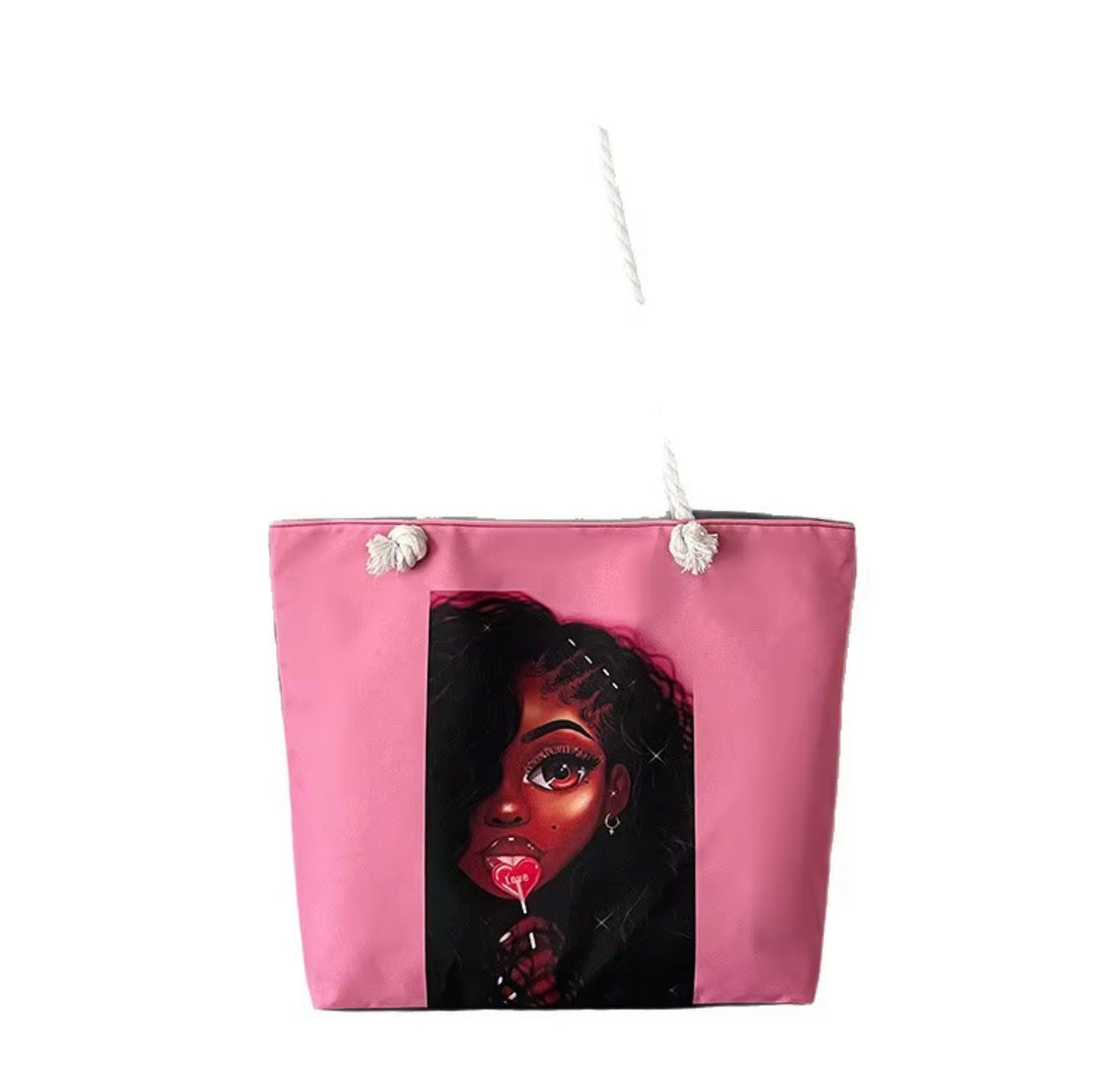 Sac fourre-tout en toile grande taille avec poignée en corde, fermeture ouverte, logo personnalisé, pour la mode africaine des jeunes femmes noires,