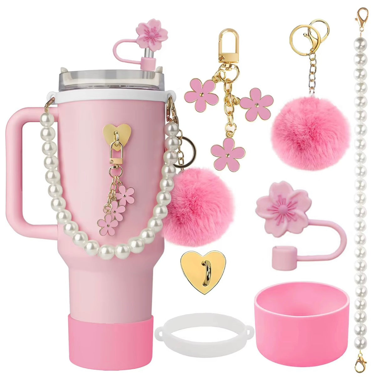 Nouvelle Collection 2026 : Ensemble d'accessoires pour gobelets avec chaîne de perles, pour gobelets de 30oz et 40oz, Kit de décoration et de bijoux
