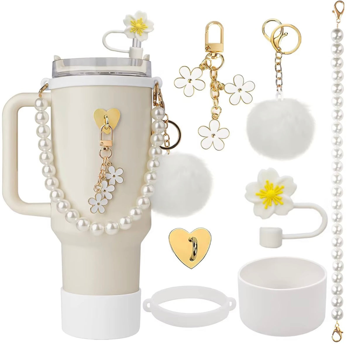 Nouvelle Collection 2026 : Ensemble d'accessoires pour gobelets avec chaîne de perles, pour gobelets de 30oz et 40oz, Kit de décoration et de bijoux
