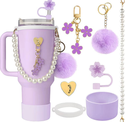 Nouvelle Collection 2026 : Ensemble d'accessoires pour gobelets avec chaîne de perles, pour gobelets de 30oz et 40oz, Kit de décoration et de bijoux