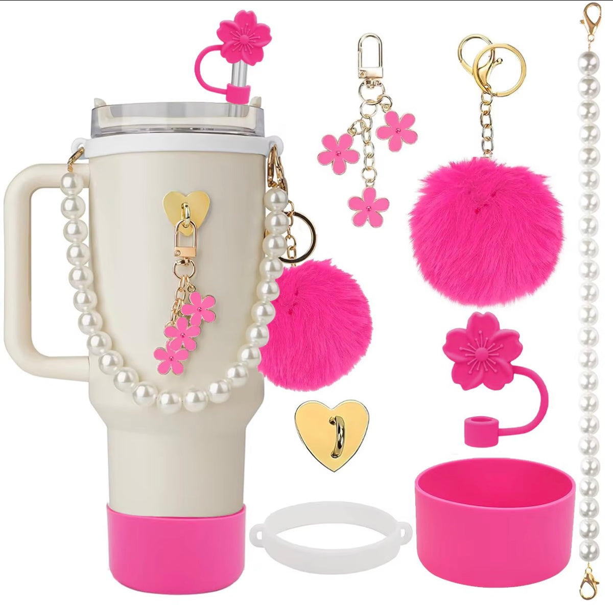 Nouvelle Collection 2026 : Ensemble d'accessoires pour gobelets avec chaîne de perles, pour gobelets de 30oz et 40oz, Kit de décoration et de bijoux